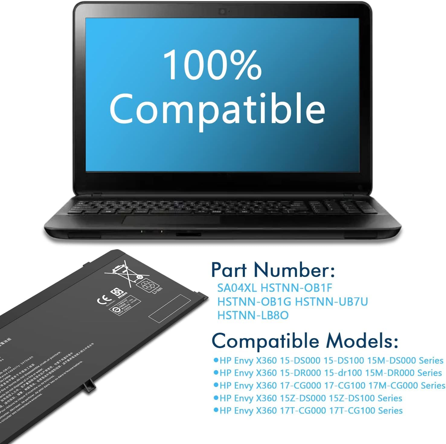SALEバッテリーストレージ100% パソコン:HP ENVY x360 Wefly SA04XL Laptop Battery Compatible for HP Envy X360 15-DR 15